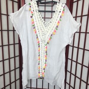 White Swimsuit CoverUp with Tassel details